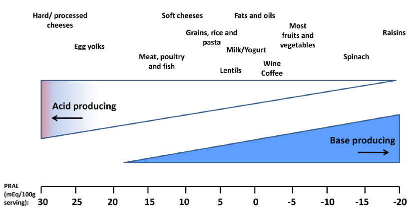 Figure 1 Estimated acid-producing potential of selected foods (from Scialla and Anderson (2013))
